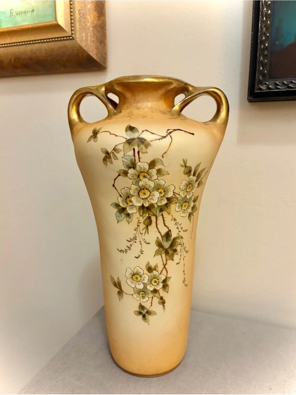 Turn Teplitz RSTK Amphora Austrian Art Nouveau Vase Hand-Painted Porcelain 12”